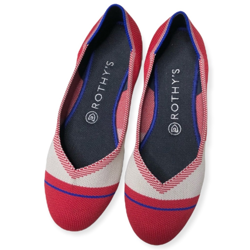 ROTHY’S Rare Retired Cherry Block Stripe Flats Red White Blue Size  7.5
